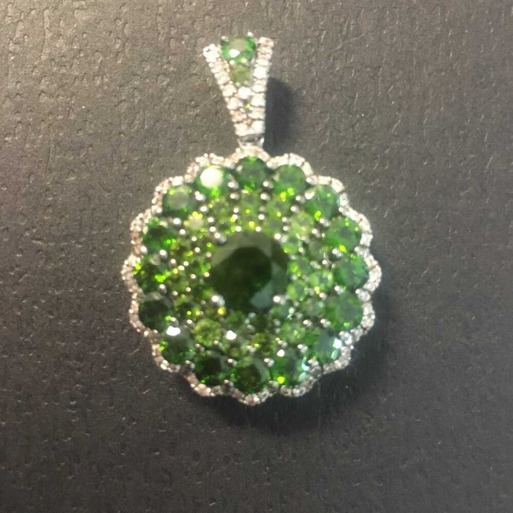 Green Chrome Diopside Rhodium Over Sterling Silver Pendant